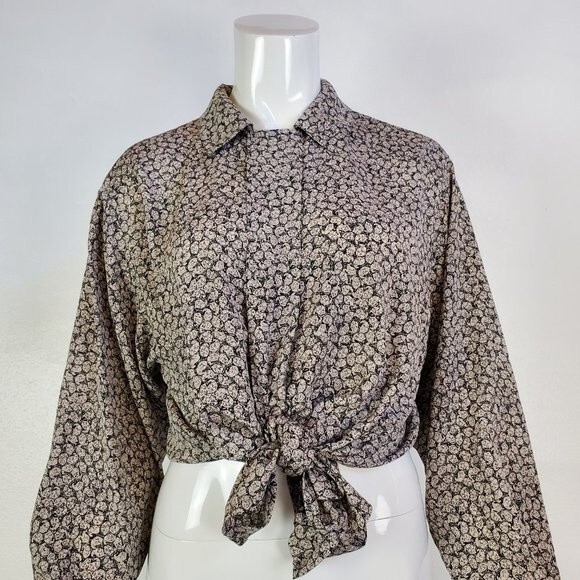 Vintage 80's Jaeger Gray Patterned Blouse - Picture 10 of 12